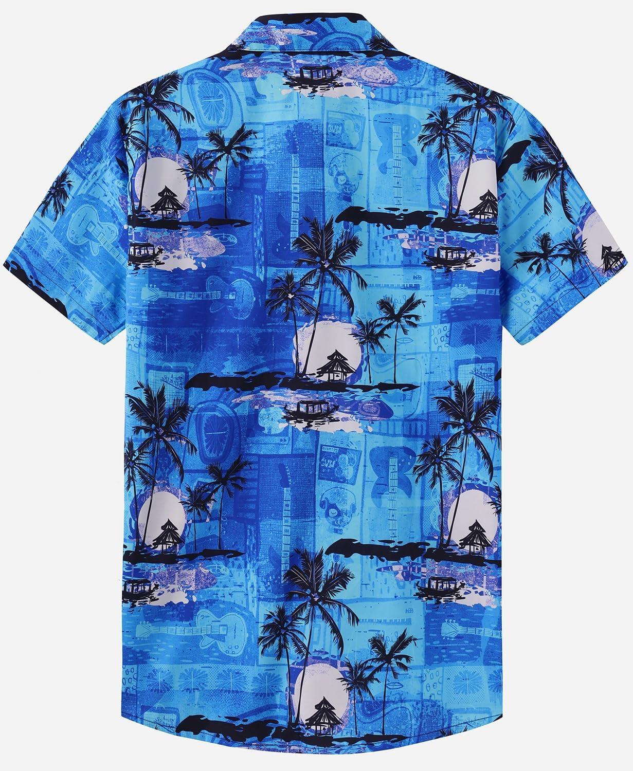imageKYKU Hawaiian Mens Shirts Casual Beach Vacation Tropical Mens Button Down Short Sleeve Shirt with PocketGuitar Blue Men Hawaiian Button Shirt