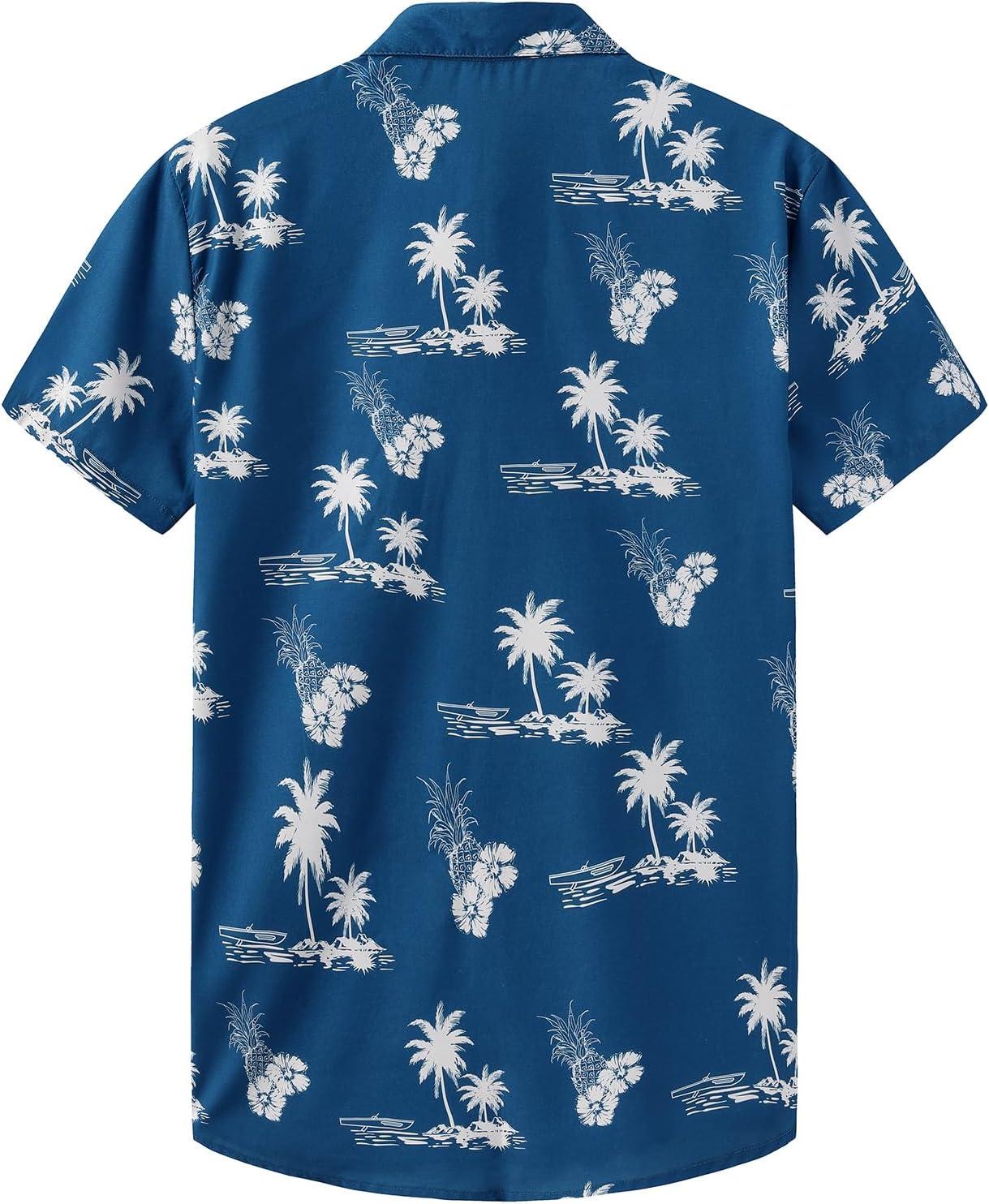 imageKYKU Hawaiian Mens Shirts Casual Beach Vacation Tropical Mens Button Down Short Sleeve Shirt with PocketIslands Blue Hawaiian Men Button Down Shirt