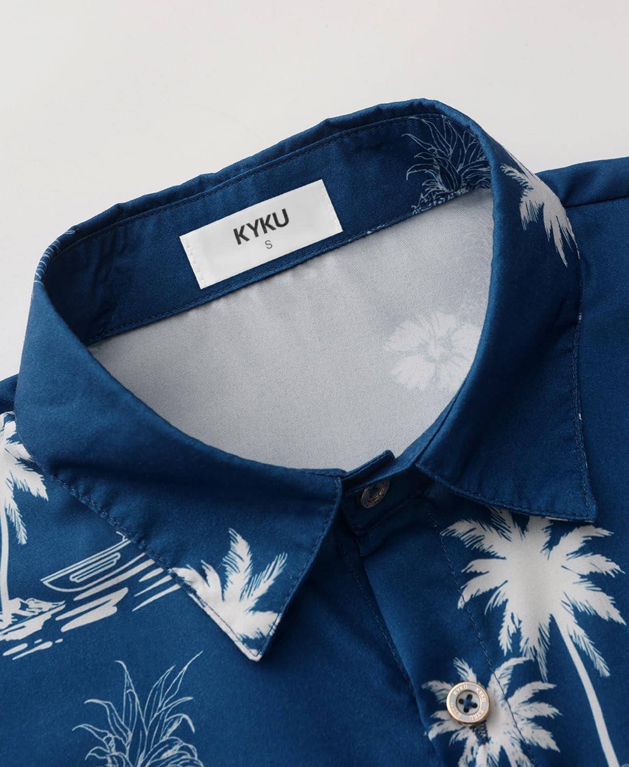 imageKYKU Hawaiian Mens Shirts Casual Beach Vacation Tropical Mens Button Down Short Sleeve Shirt with PocketIslands Blue Hawaiian Men Button Down Shirt