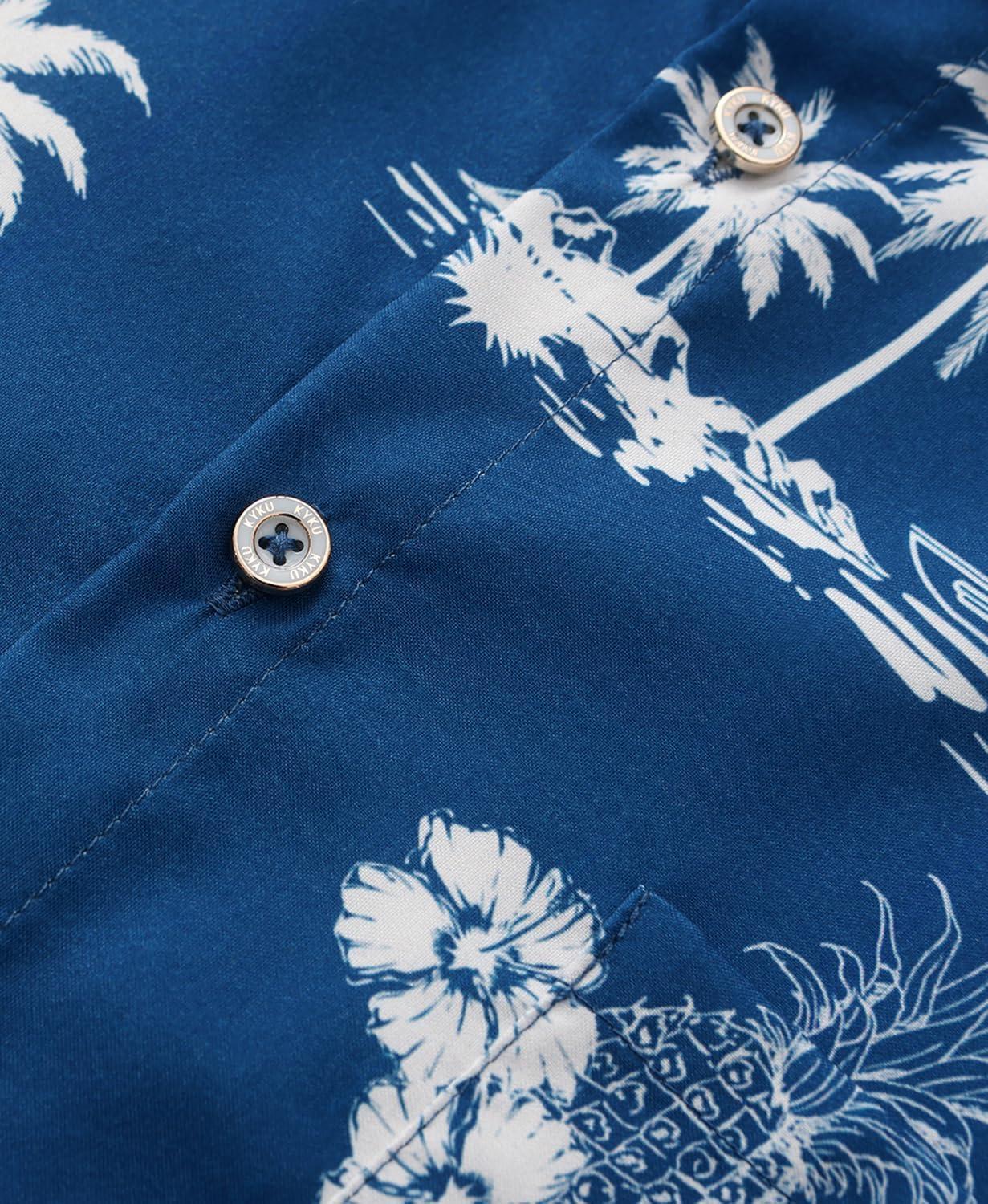 imageKYKU Hawaiian Mens Shirts Casual Beach Vacation Tropical Mens Button Down Short Sleeve Shirt with PocketIslands Blue Hawaiian Men Button Down Shirt