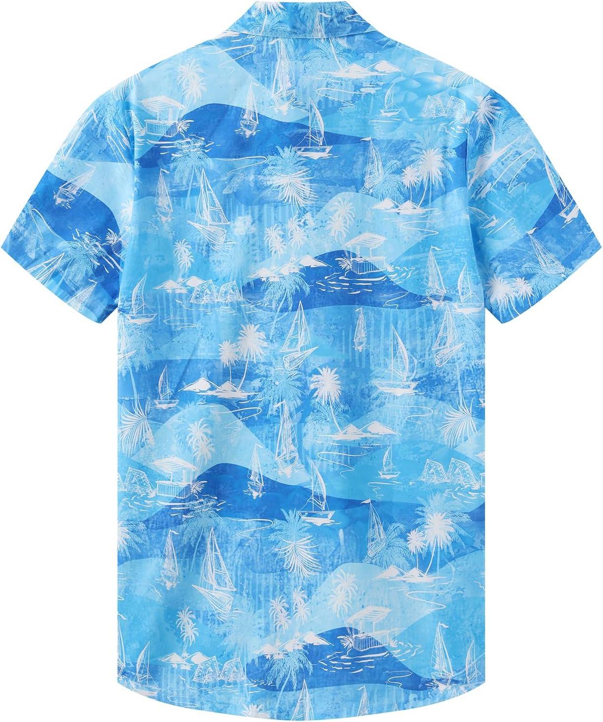 imageKYKU Hawaiian Mens Shirts Casual Beach Vacation Tropical Mens Button Down Short Sleeve Shirt with PocketIslands Blue Men Hawaiian Button Shirt