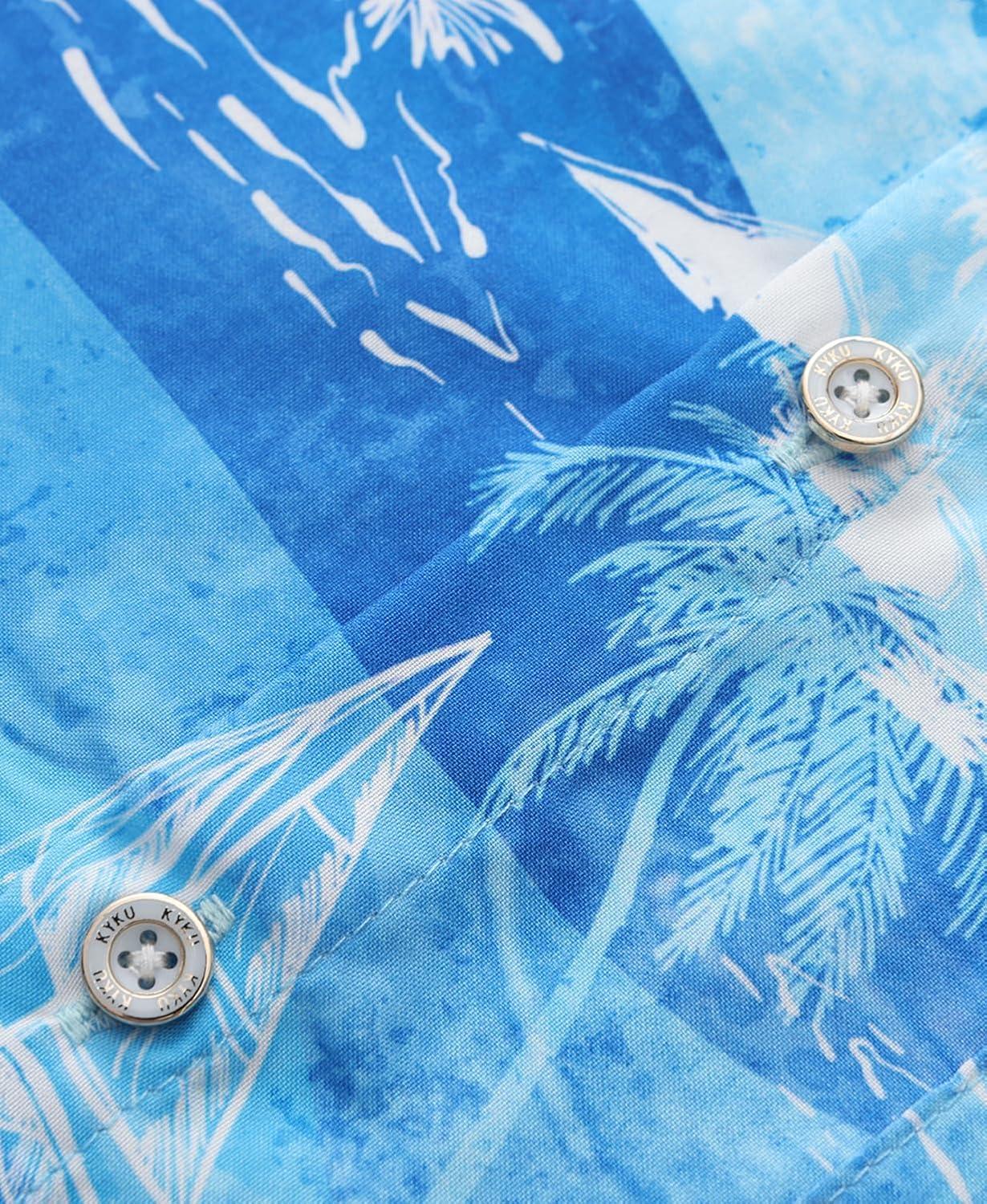 imageKYKU Hawaiian Mens Shirts Casual Beach Vacation Tropical Mens Button Down Short Sleeve Shirt with PocketIslands Blue Men Hawaiian Button Shirt