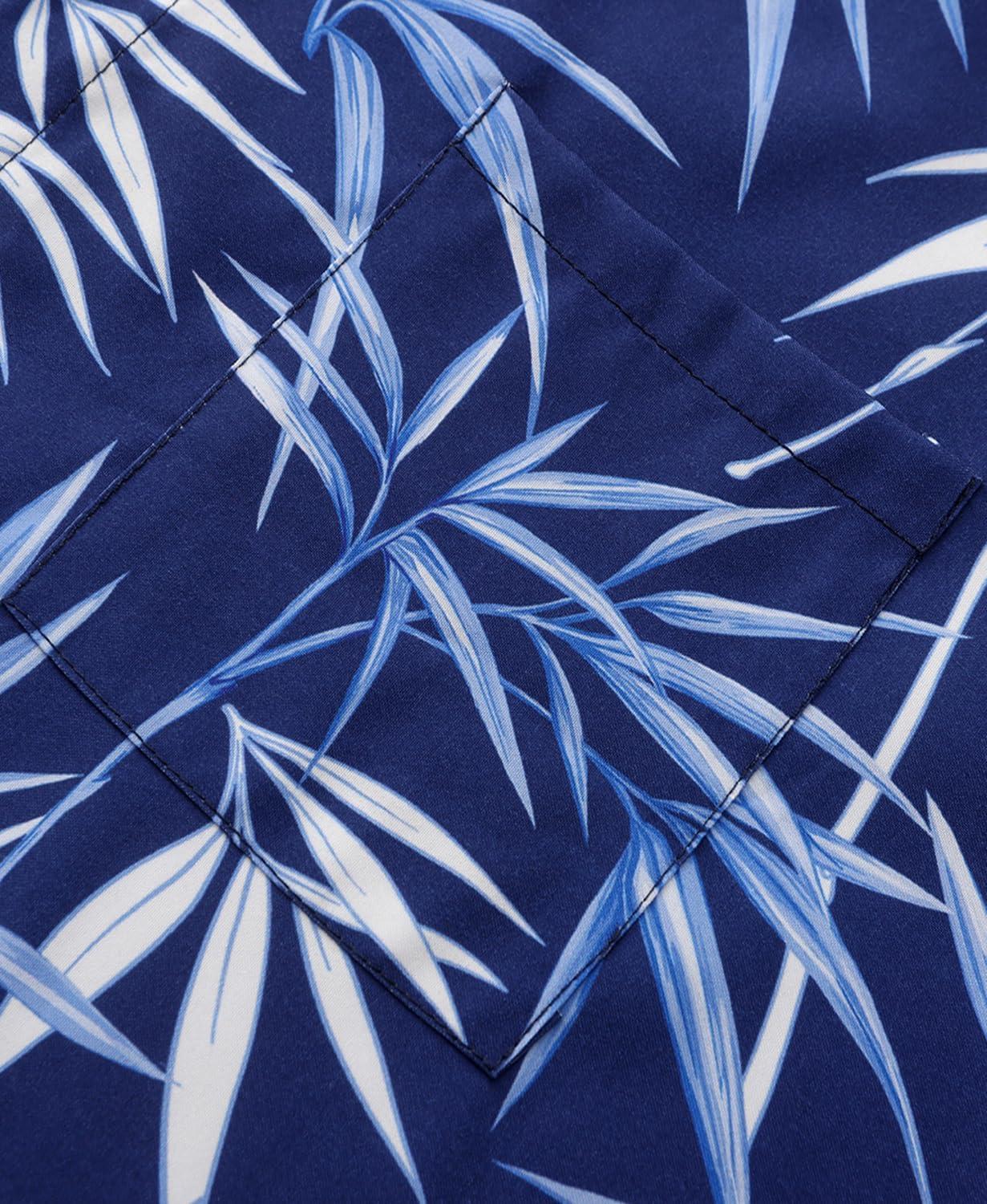 imageKYKU Hawaiian Mens Shirts Casual Beach Vacation Tropical Mens Button Down Short Sleeve Shirt with PocketLeaf Blue Men Hawaiian Button Shirts