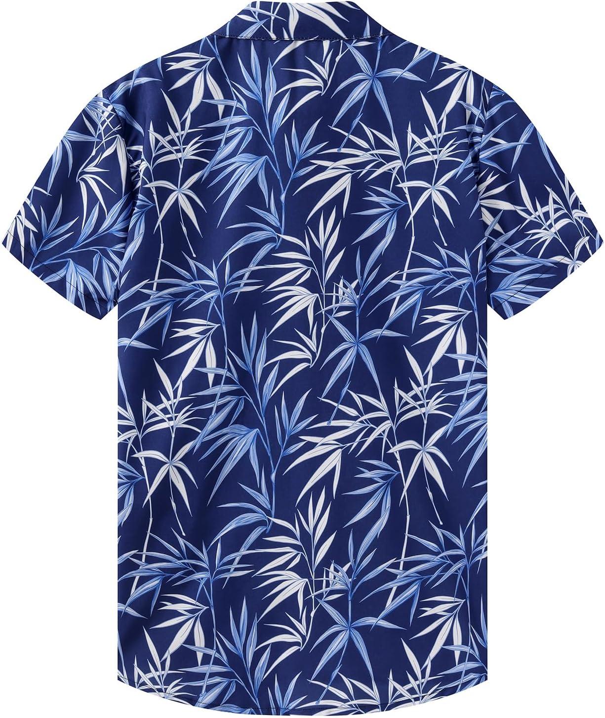 imageKYKU Hawaiian Mens Shirts Casual Beach Vacation Tropical Mens Button Down Short Sleeve Shirt with PocketLeaf Blue Men Hawaiian Button Shirts