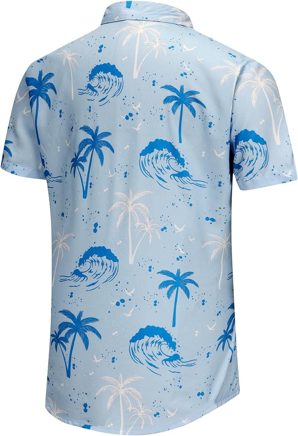 imageKYKU Hawaiian Mens Shirts Casual Beach Vacation Tropical Mens Button Down Short Sleeve Shirt with PocketLight Blue Hawaiian Men Button Down Shirt