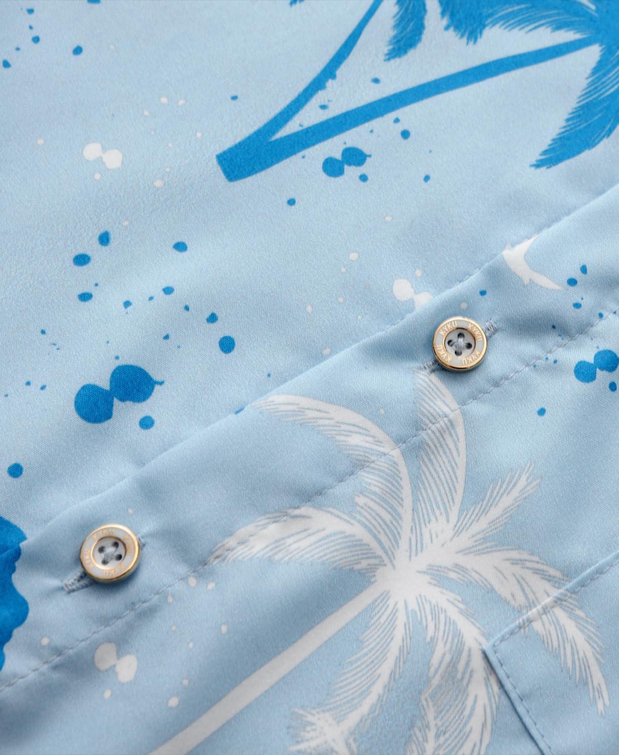 imageKYKU Hawaiian Mens Shirts Casual Beach Vacation Tropical Mens Button Down Short Sleeve Shirt with PocketLight Blue Hawaiian Men Button Down Shirt