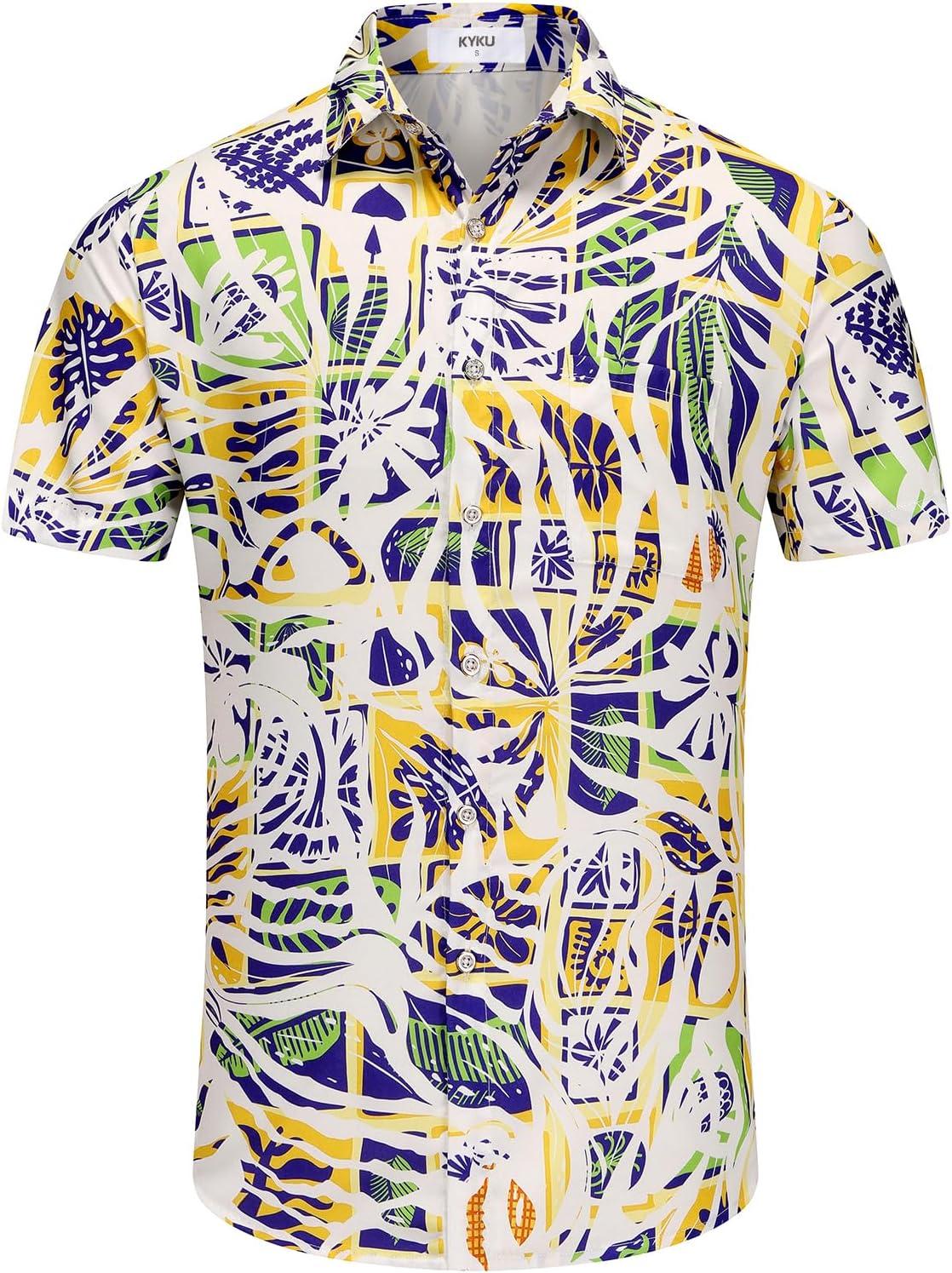 imageKYKU Hawaiian Mens Shirts Casual Beach Vacation Tropical Mens Button Down Short Sleeve Shirt with PocketMulticolor Hawaiian Men Button Down Shirt