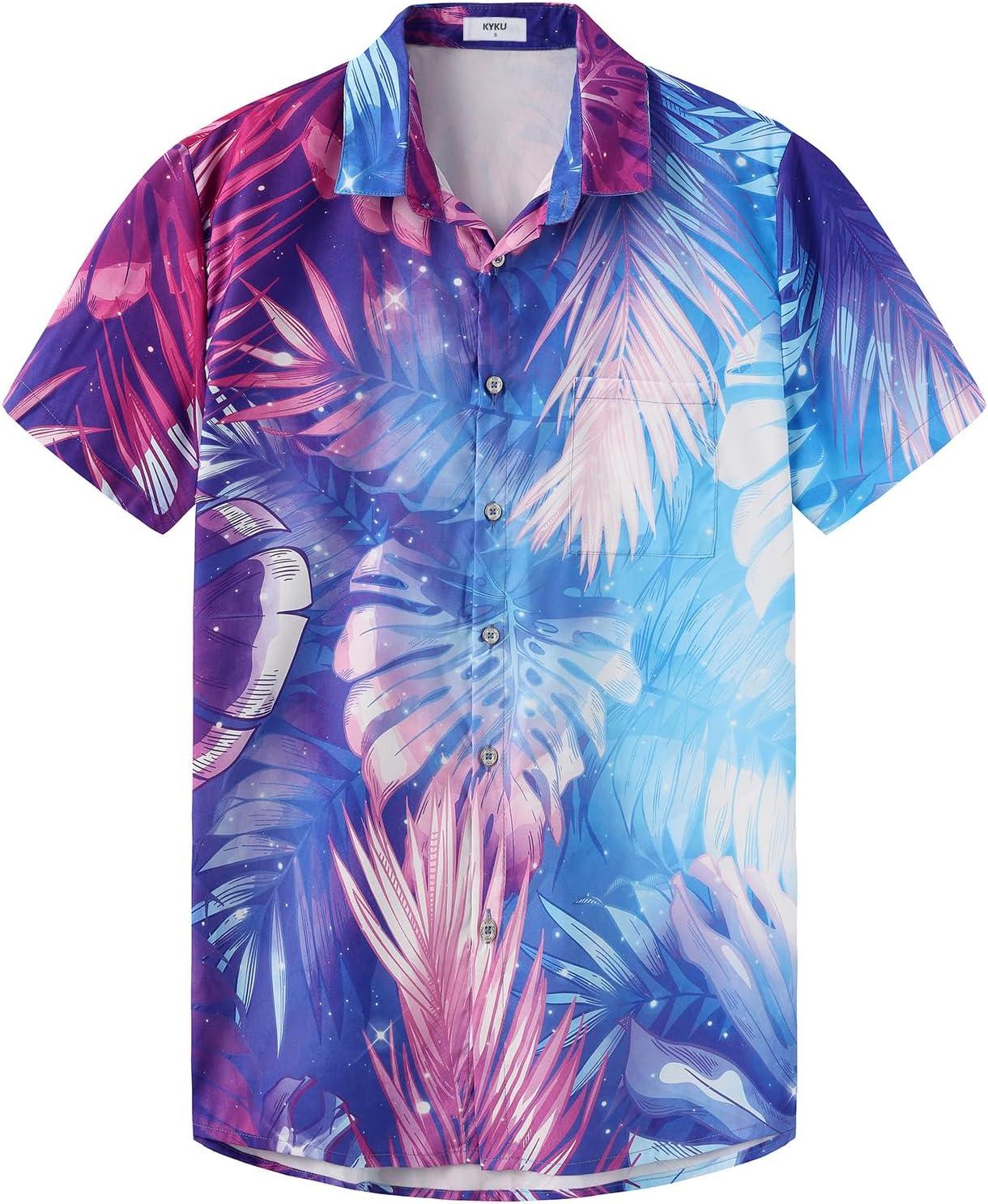 imageKYKU Hawaiian Mens Shirts Casual Beach Vacation Tropical Mens Button Down Short Sleeve Shirt with PocketMulticolor Hawaiian Shirt for Men