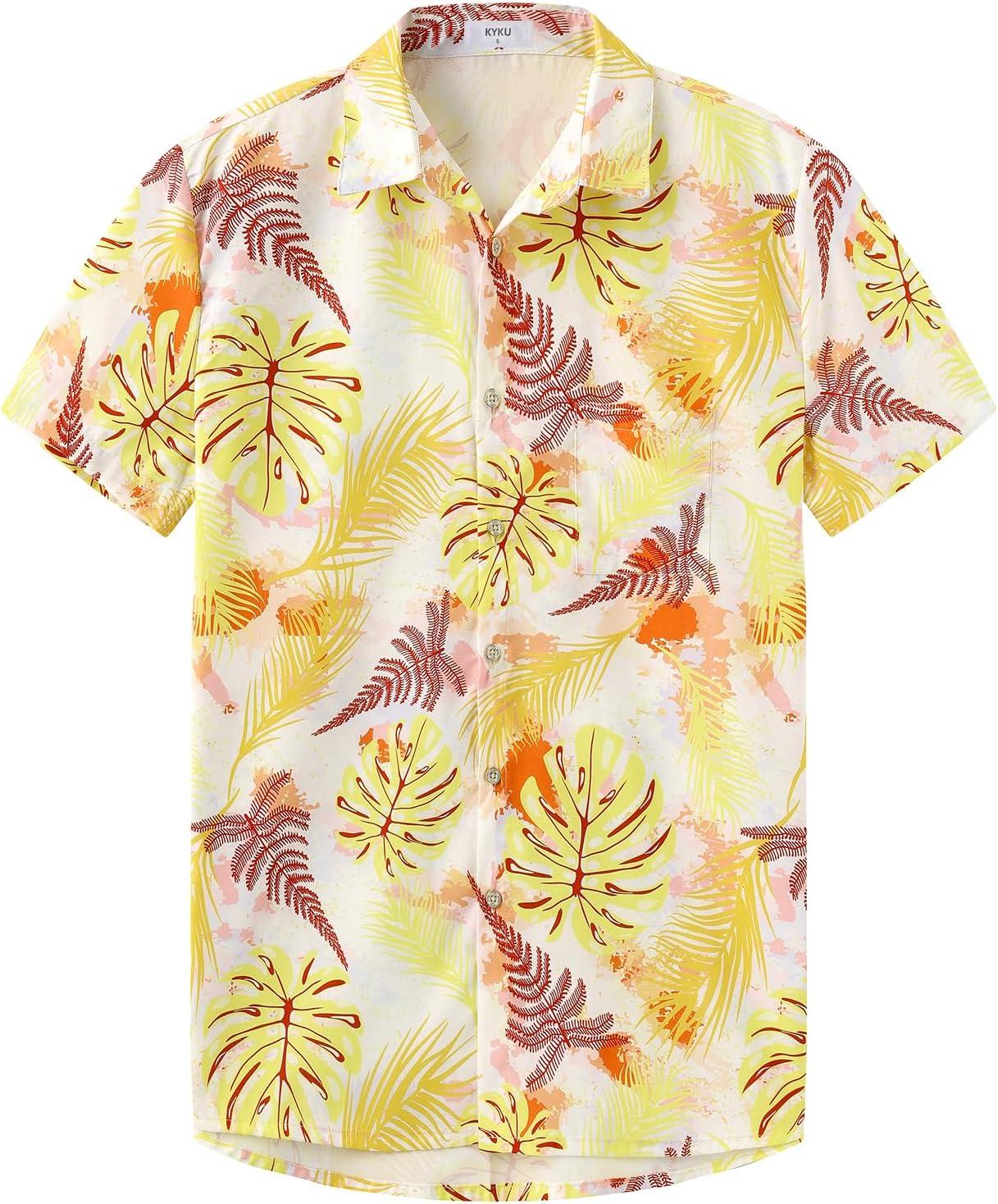 imageKYKU Hawaiian Mens Shirts Casual Beach Vacation Tropical Mens Button Down Short Sleeve Shirt with PocketMulticolor Men Hawaiian Button Down Shirts