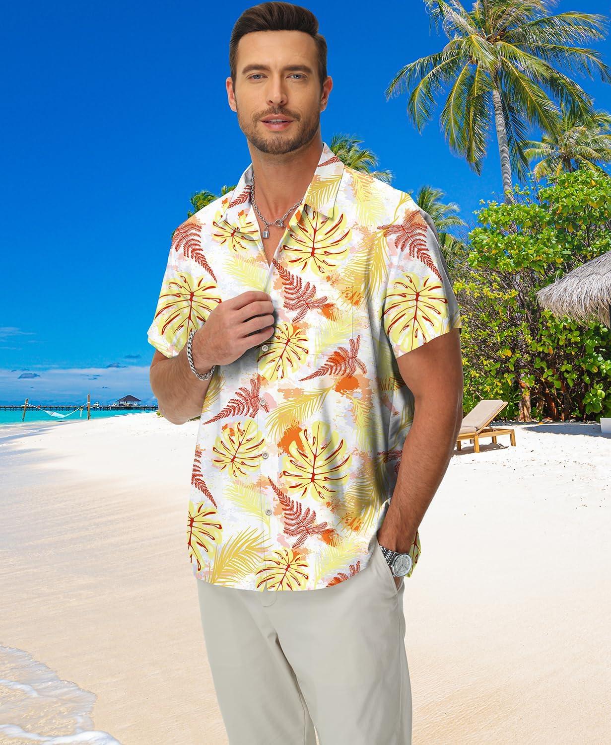 imageKYKU Hawaiian Mens Shirts Casual Beach Vacation Tropical Mens Button Down Short Sleeve Shirt with PocketMulticolor Men Hawaiian Button Down Shirts