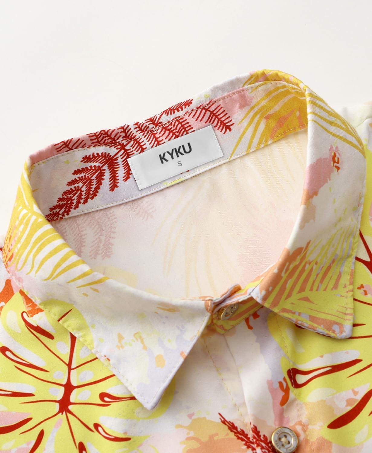 imageKYKU Hawaiian Mens Shirts Casual Beach Vacation Tropical Mens Button Down Short Sleeve Shirt with PocketMulticolor Men Hawaiian Button Down Shirts