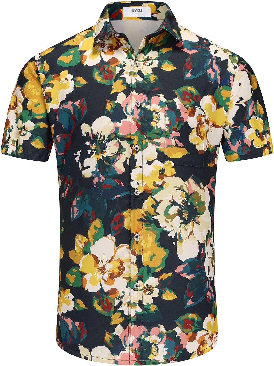 imageKYKU Hawaiian Mens Shirts Casual Beach Vacation Tropical Mens Button Down Short Sleeve Shirt with PocketMulticolor Mens Shirts Casual