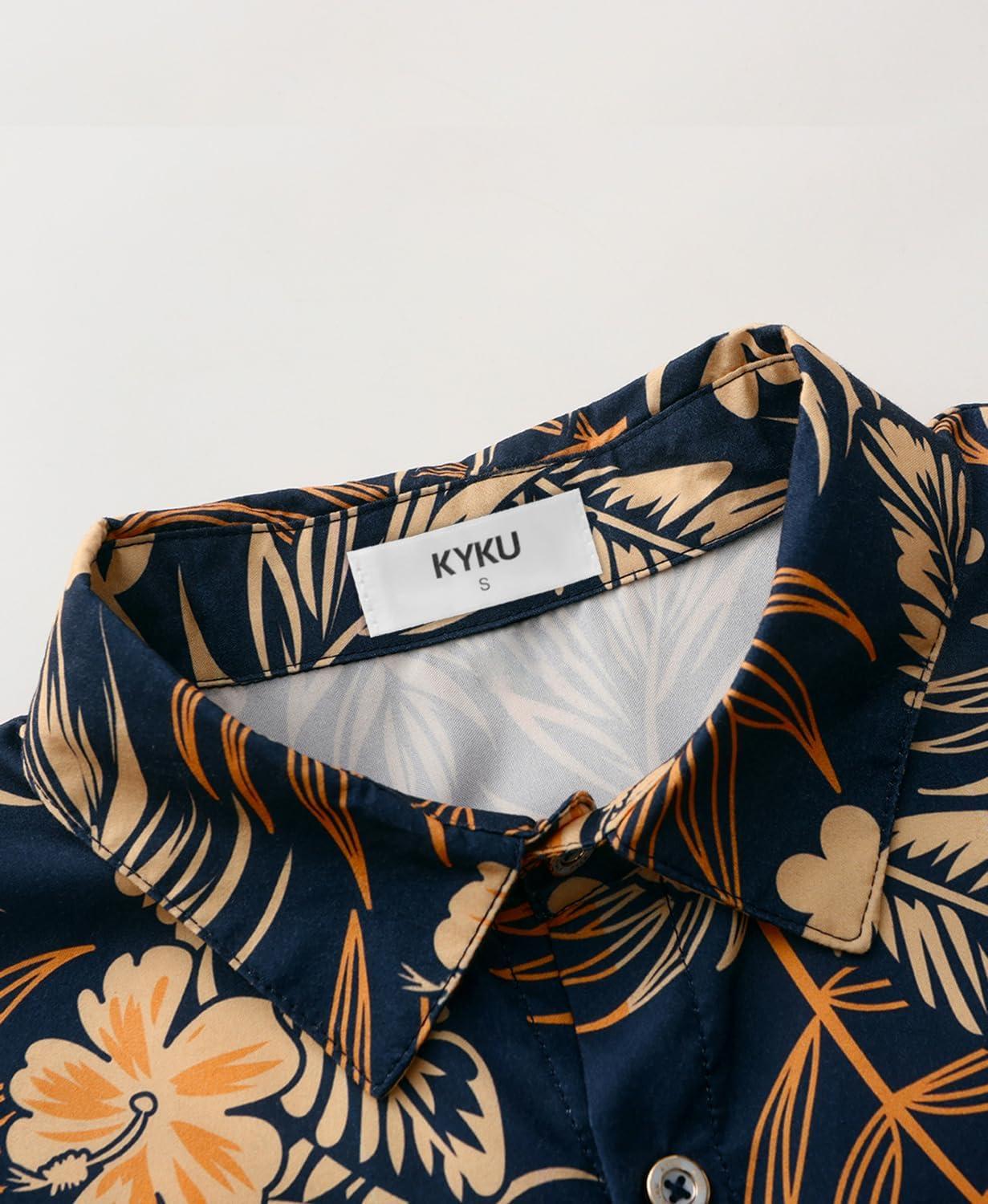 imageKYKU Hawaiian Mens Shirts Casual Beach Vacation Tropical Mens Button Down Short Sleeve Shirt with PocketNavy Blue Hawaiian Men Button Down Shirt
