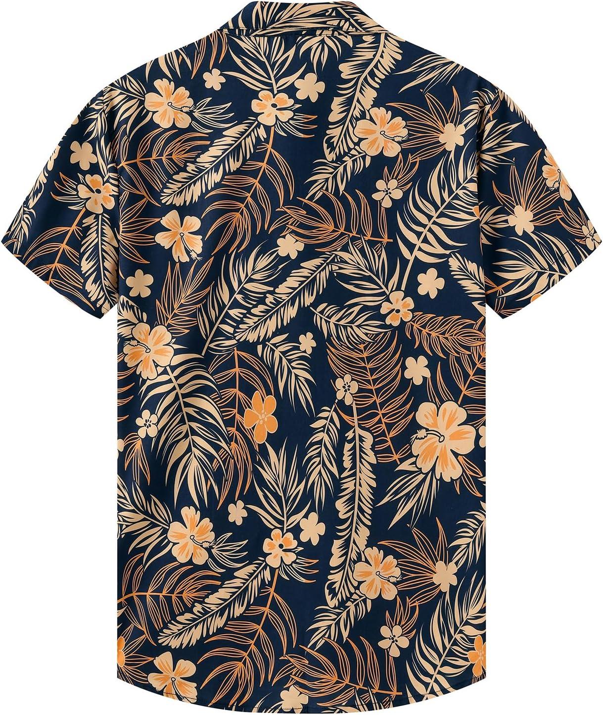 imageKYKU Hawaiian Mens Shirts Casual Beach Vacation Tropical Mens Button Down Short Sleeve Shirt with PocketNavy Blue Hawaiian Men Button Down Shirt