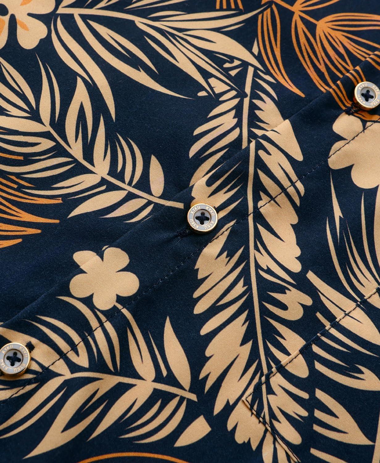imageKYKU Hawaiian Mens Shirts Casual Beach Vacation Tropical Mens Button Down Short Sleeve Shirt with PocketNavy Blue Hawaiian Men Button Down Shirt