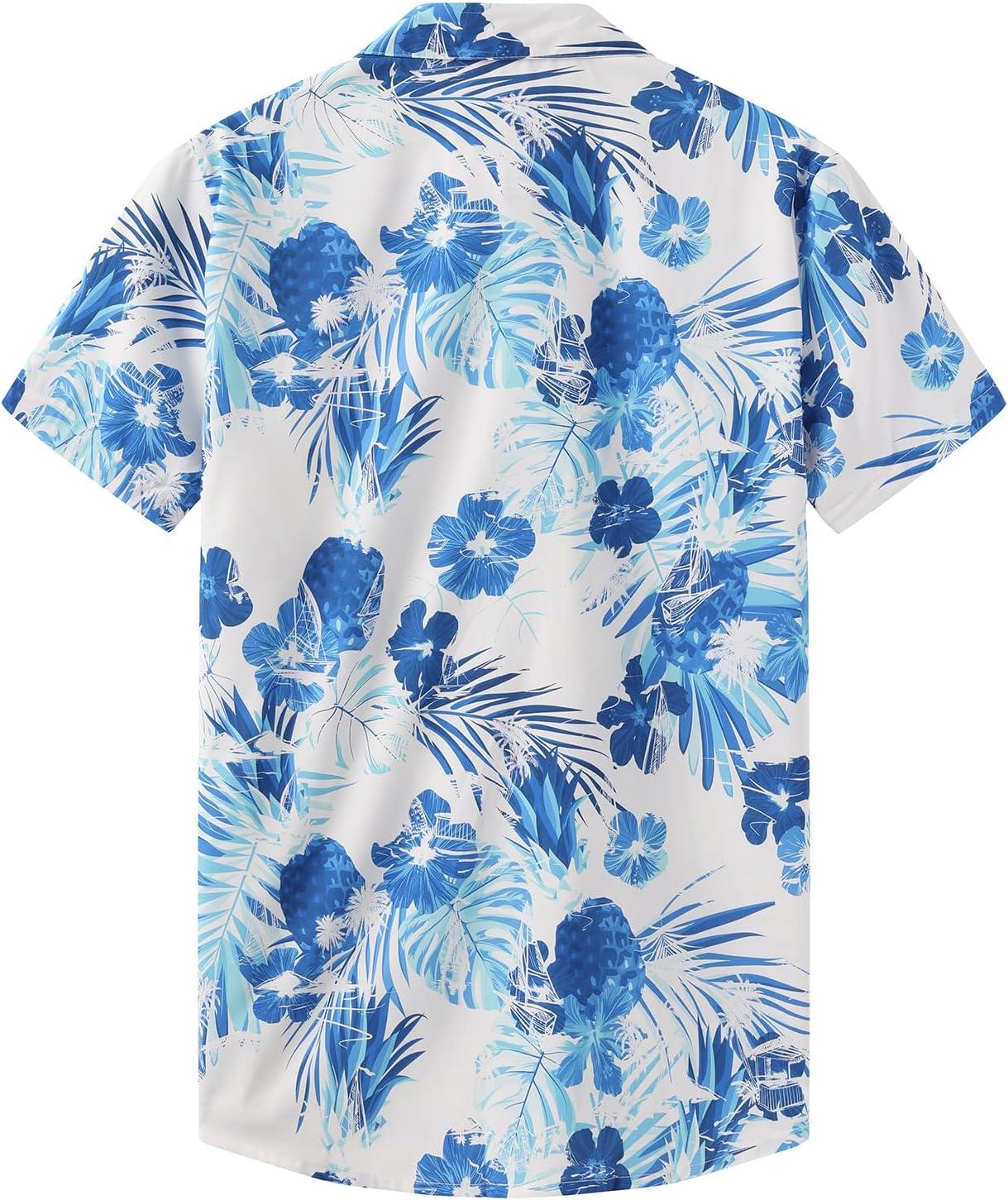 imageKYKU Hawaiian Mens Shirts Casual Beach Vacation Tropical Mens Button Down Short Sleeve Shirt with PocketPineapple White Men Hawaiian Button Shirt