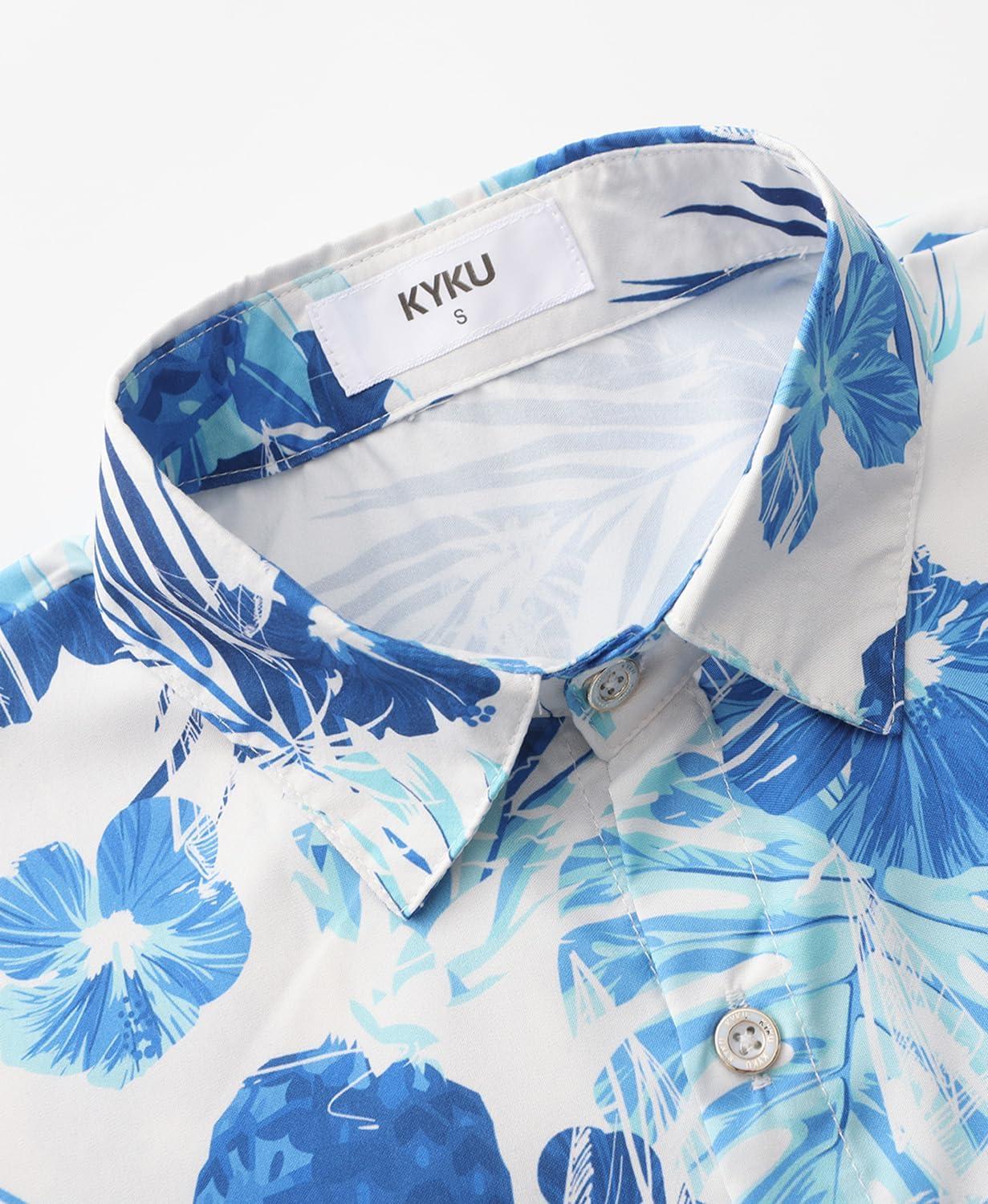 imageKYKU Hawaiian Mens Shirts Casual Beach Vacation Tropical Mens Button Down Short Sleeve Shirt with PocketPineapple White Men Hawaiian Button Shirt
