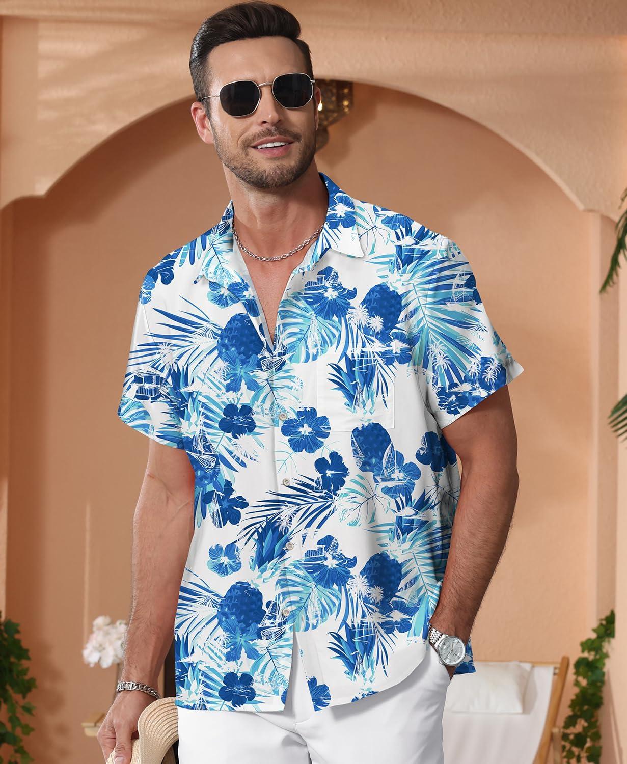 imageKYKU Hawaiian Mens Shirts Casual Beach Vacation Tropical Mens Button Down Short Sleeve Shirt with PocketPineapple White Men Hawaiian Button Shirt