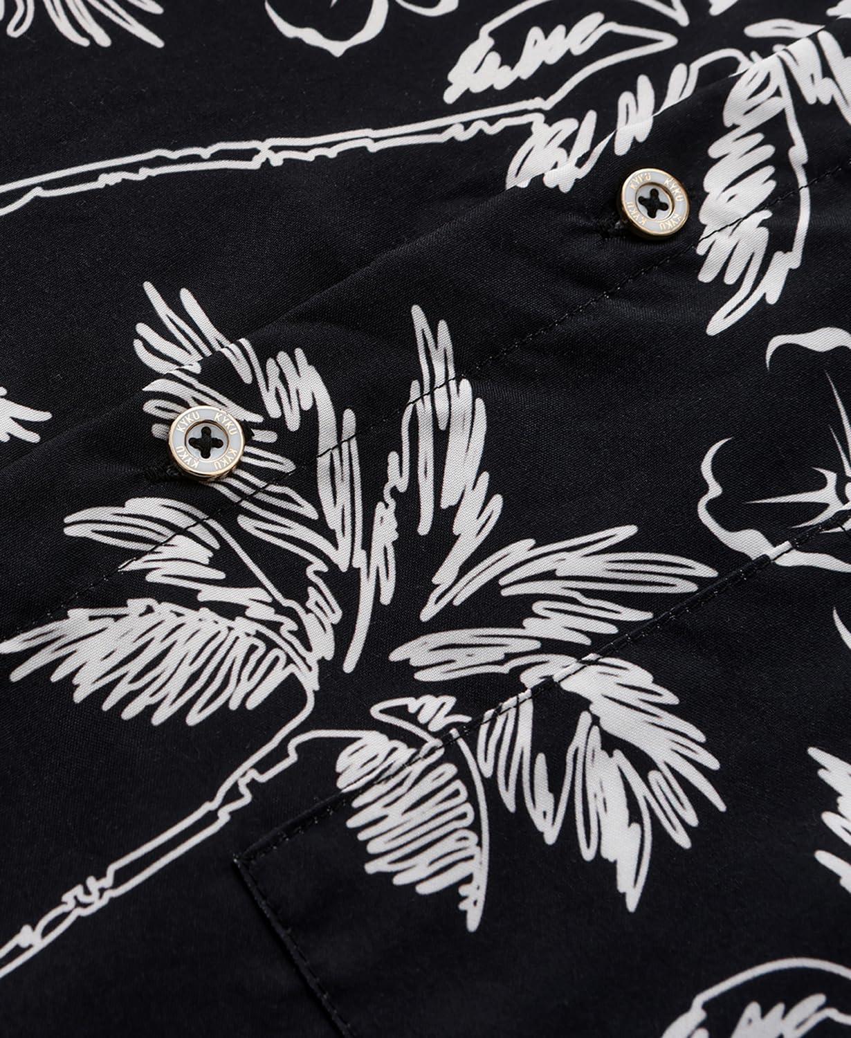 imageKYKU Hawaiian Mens Shirts Casual Beach Vacation Tropical Mens Button Down Short Sleeve Shirt with PocketTree Black Men Hawaiian Button Shirt