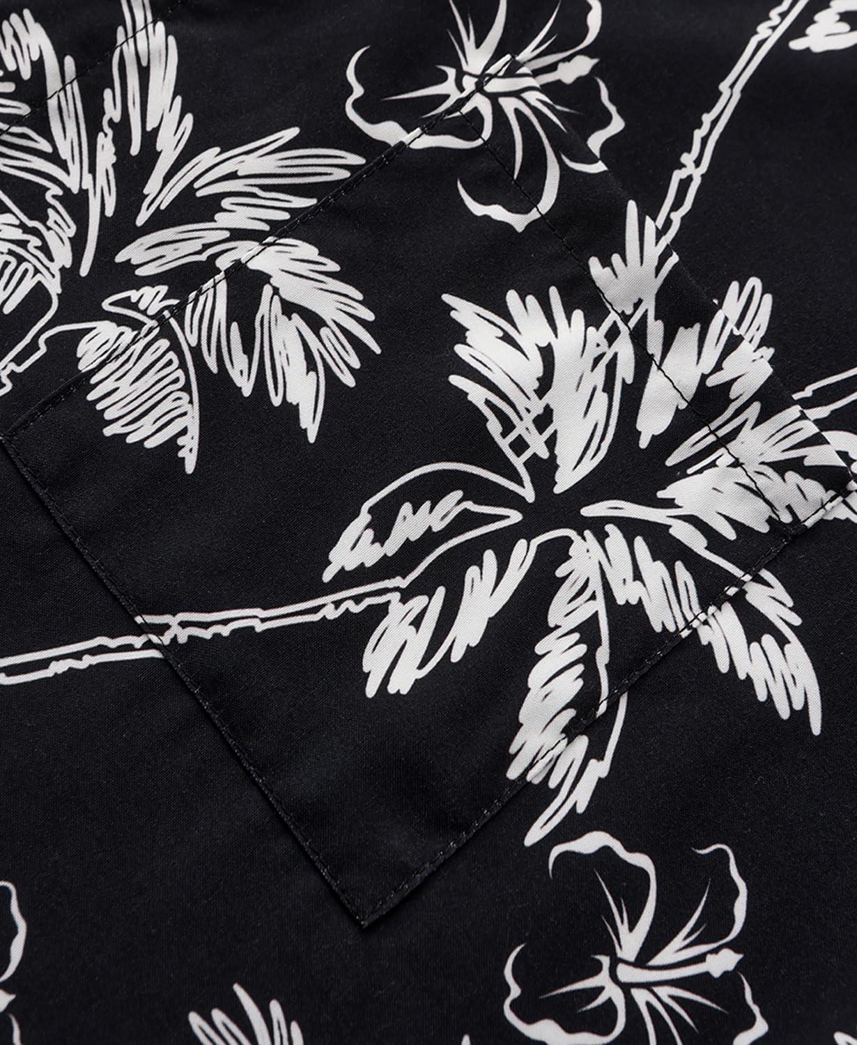 imageKYKU Hawaiian Mens Shirts Casual Beach Vacation Tropical Mens Button Down Short Sleeve Shirt with PocketTree Black Men Hawaiian Button Shirt