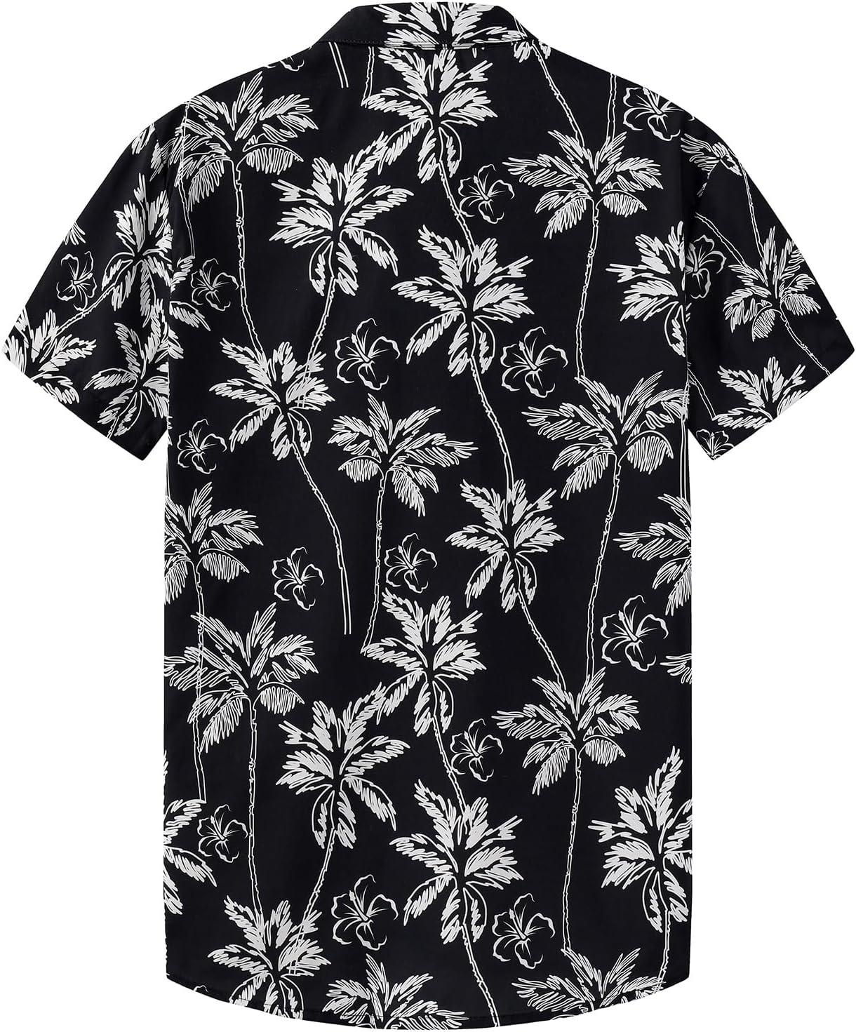 imageKYKU Hawaiian Mens Shirts Casual Beach Vacation Tropical Mens Button Down Short Sleeve Shirt with PocketTree Black Men Hawaiian Button Shirt