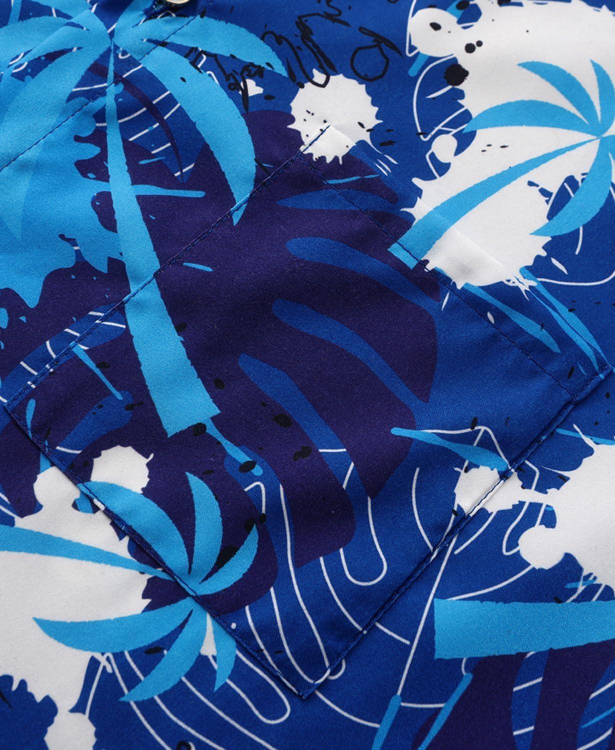imageKYKU Hawaiian Mens Shirts Casual Beach Vacation Tropical Mens Button Down Short Sleeve Shirt with PocketTree Blue Hawaiian Men Button Down Shirt