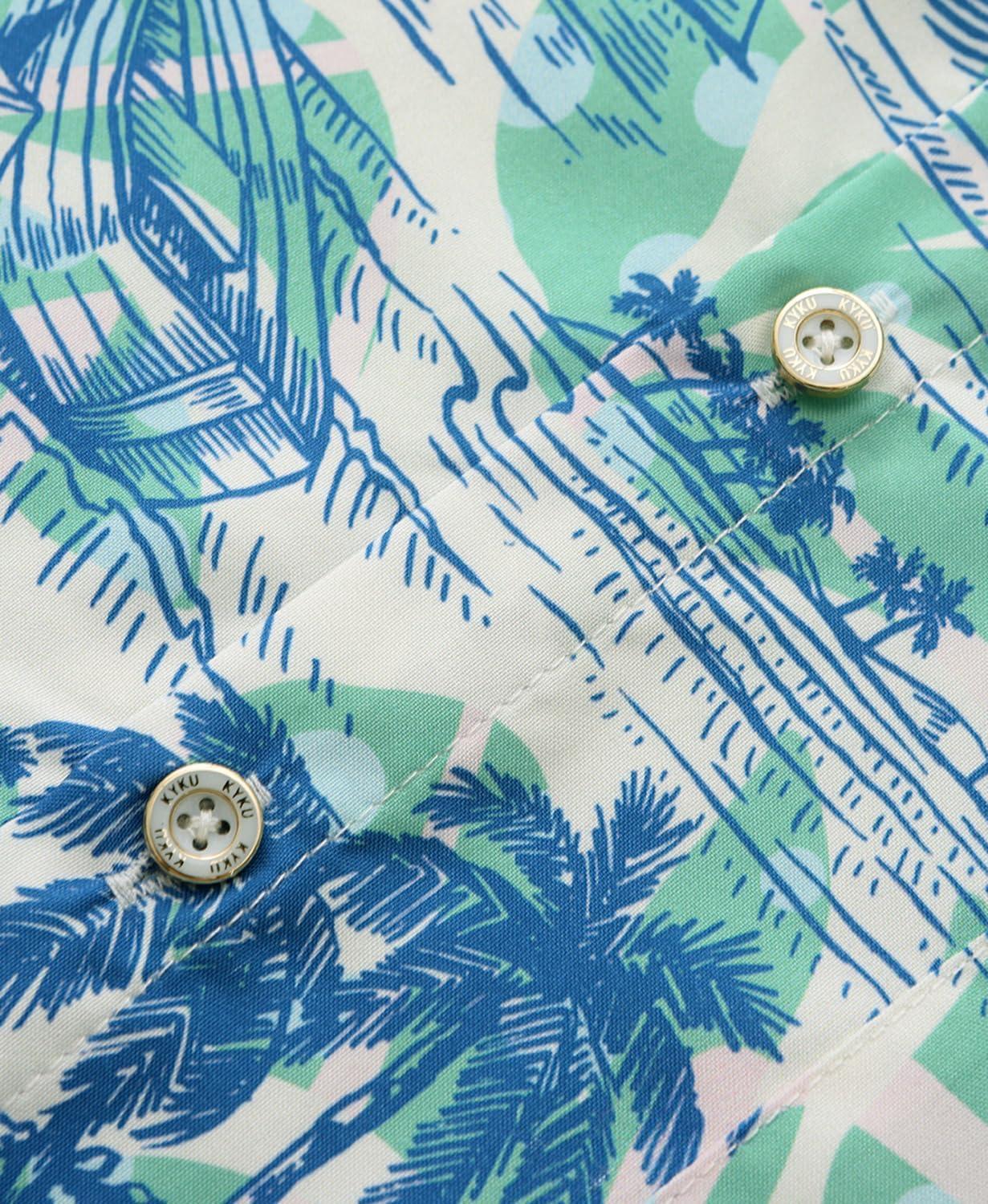 imageKYKU Hawaiian Mens Shirts Casual Beach Vacation Tropical Mens Button Down Short Sleeve Shirt with PocketTree Blue Hawaiian Shirt for Men