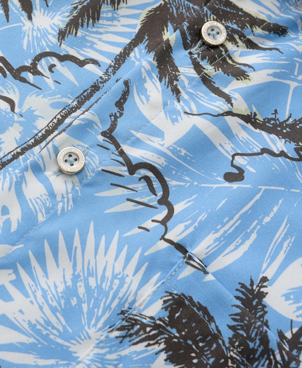 imageKYKU Hawaiian Mens Shirts Casual Beach Vacation Tropical Mens Button Down Short Sleeve Shirt with PocketTree Blue Men Hawaiian Button Shirt