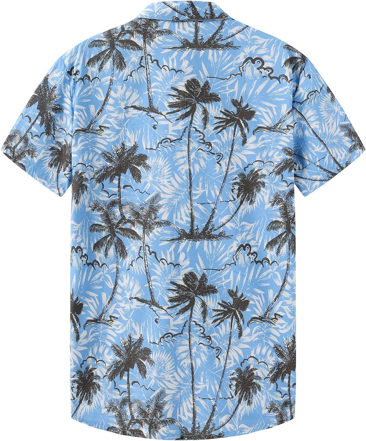 imageKYKU Hawaiian Mens Shirts Casual Beach Vacation Tropical Mens Button Down Short Sleeve Shirt with PocketTree Blue Men Hawaiian Button Shirt