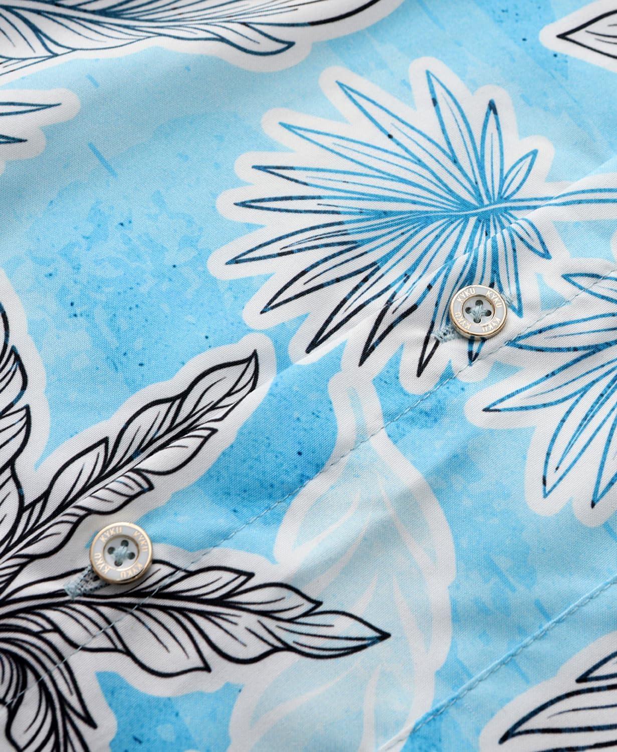 imageKYKU Hawaiian Mens Shirts Casual Beach Vacation Tropical Mens Button Down Short Sleeve Shirt with PocketTree Blue Men Hawaiian Button Shirts