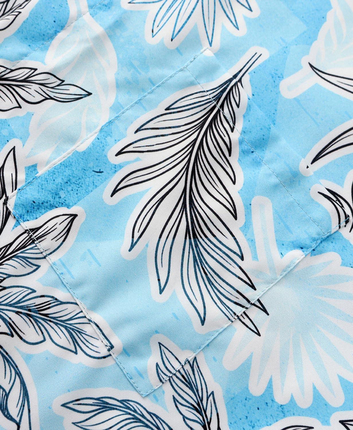 imageKYKU Hawaiian Mens Shirts Casual Beach Vacation Tropical Mens Button Down Short Sleeve Shirt with PocketTree Blue Men Hawaiian Button Shirts