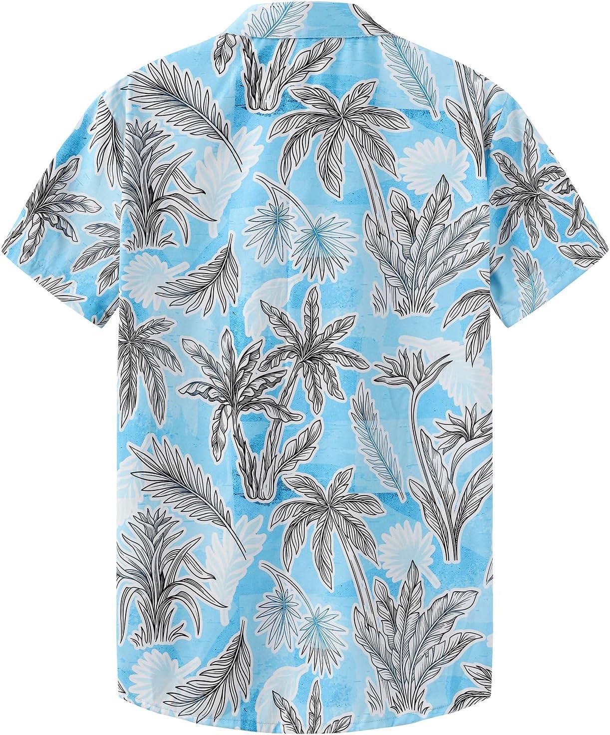 imageKYKU Hawaiian Mens Shirts Casual Beach Vacation Tropical Mens Button Down Short Sleeve Shirt with PocketTree Blue Men Hawaiian Button Shirts