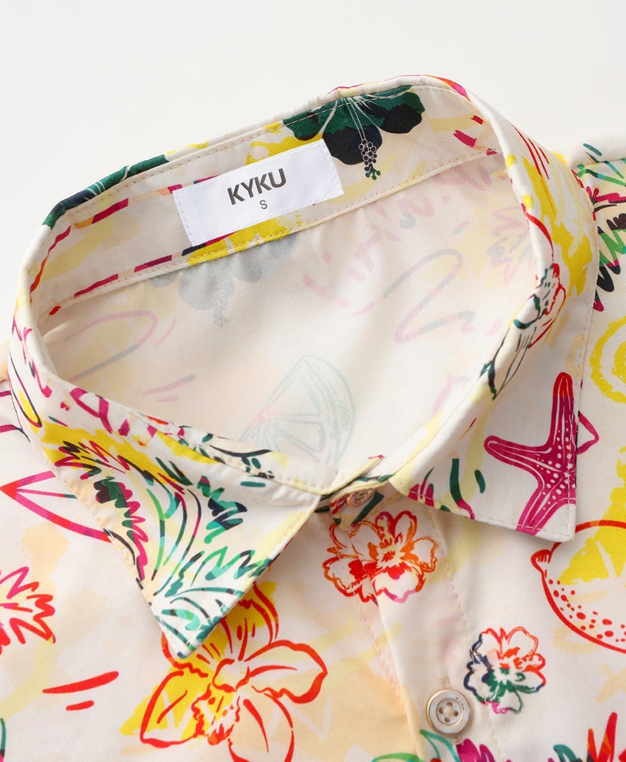 imageKYKU Hawaiian Mens Shirts Casual Beach Vacation Tropical Mens Button Down Short Sleeve Shirt with PocketTropical Multicolor Men Hawaiian Button Shirt