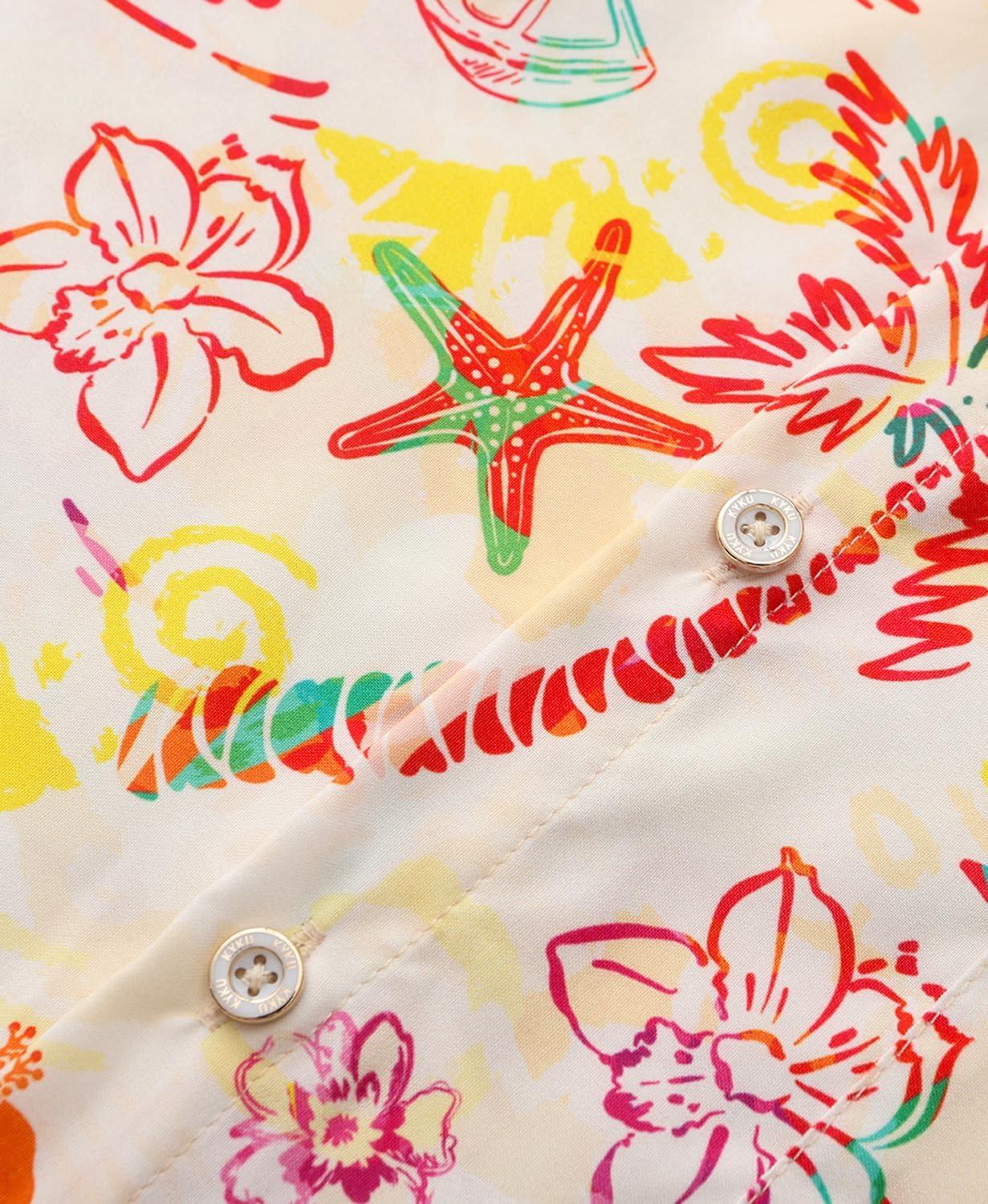 imageKYKU Hawaiian Mens Shirts Casual Beach Vacation Tropical Mens Button Down Short Sleeve Shirt with PocketTropical Multicolor Men Hawaiian Button Shirt