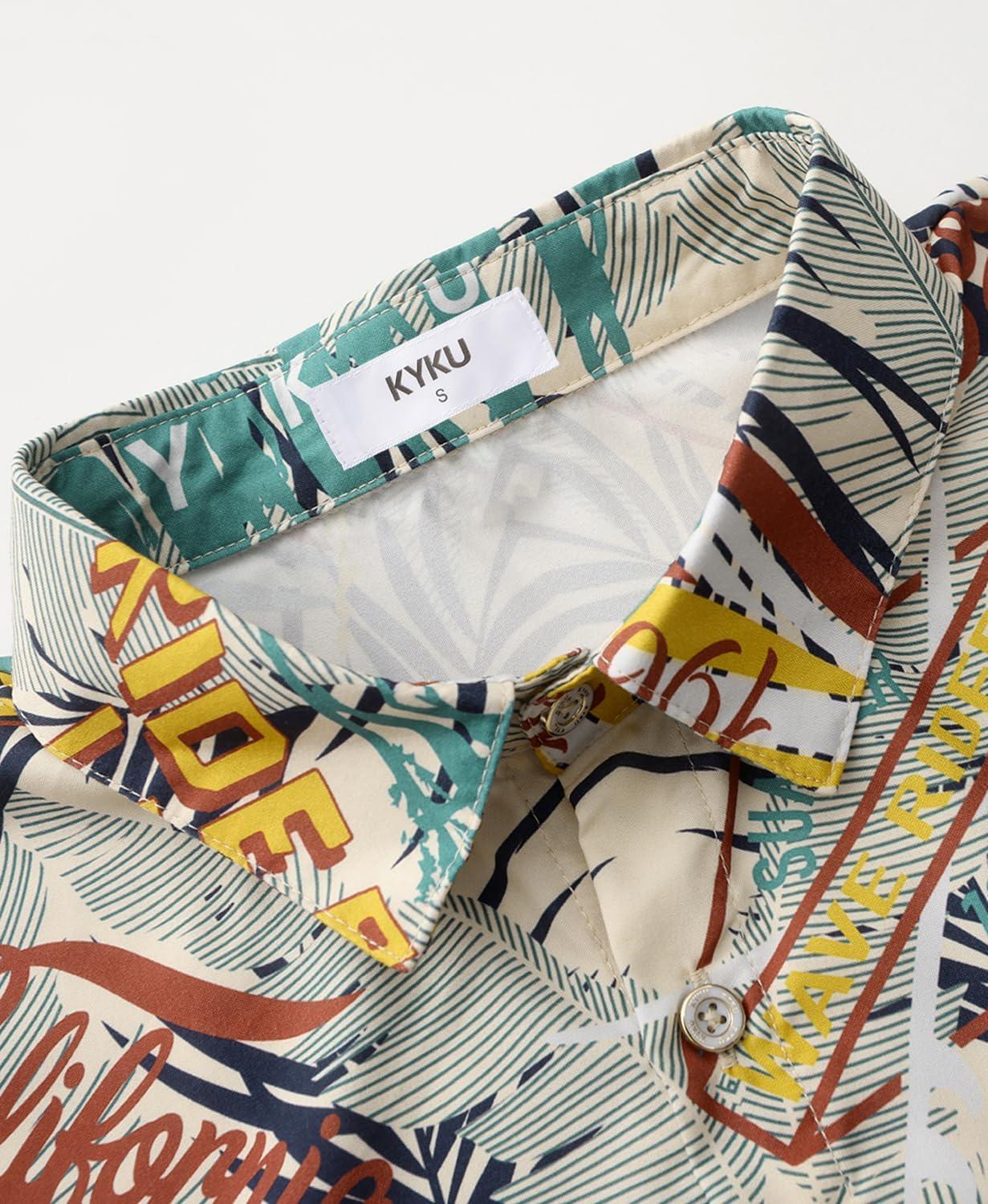 imageKYKU Hawaiian Mens Shirts Casual Beach Vacation Tropical Mens Button Down Short Sleeve Shirt with PocketVacations Multicolor Men Hawaiian Button Shirts
