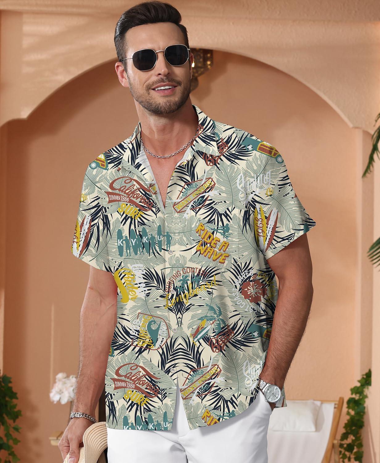 imageKYKU Hawaiian Mens Shirts Casual Beach Vacation Tropical Mens Button Down Short Sleeve Shirt with PocketVacations Multicolor Men Hawaiian Button Shirts