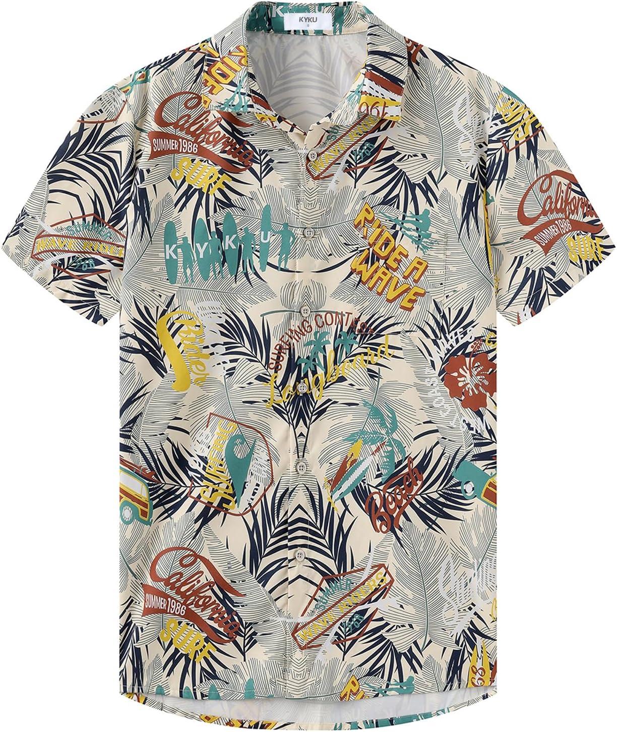 imageKYKU Hawaiian Mens Shirts Casual Beach Vacation Tropical Mens Button Down Short Sleeve Shirt with PocketVacations Multicolor Men Hawaiian Button Shirts