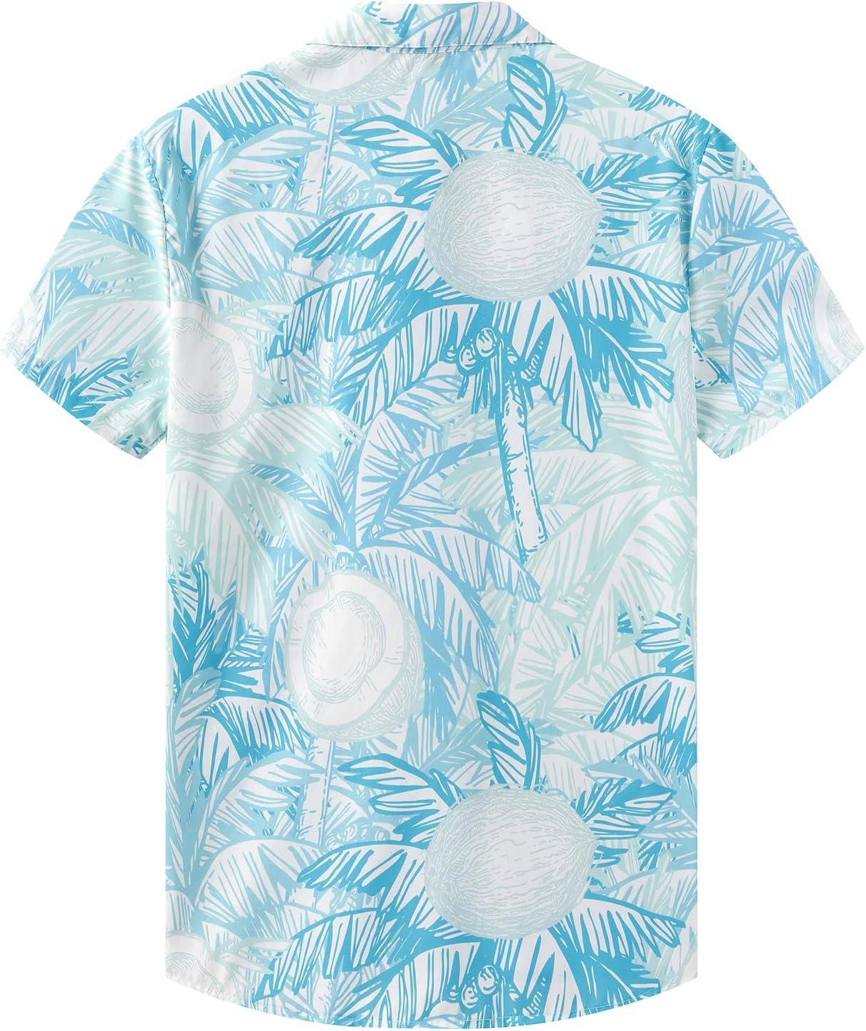 imageKYKU Hawaiian Mens Shirts Casual Beach Vacation Tropical Mens Button Down Short Sleeve Shirt with PocketWhite Blue Hawaiian Men Button Down Shirt
