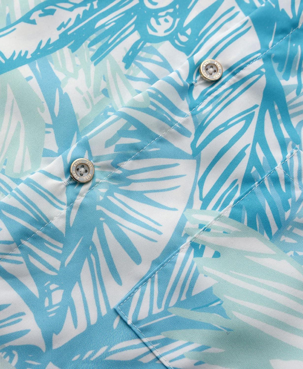 imageKYKU Hawaiian Mens Shirts Casual Beach Vacation Tropical Mens Button Down Short Sleeve Shirt with PocketWhite Blue Hawaiian Men Button Down Shirt
