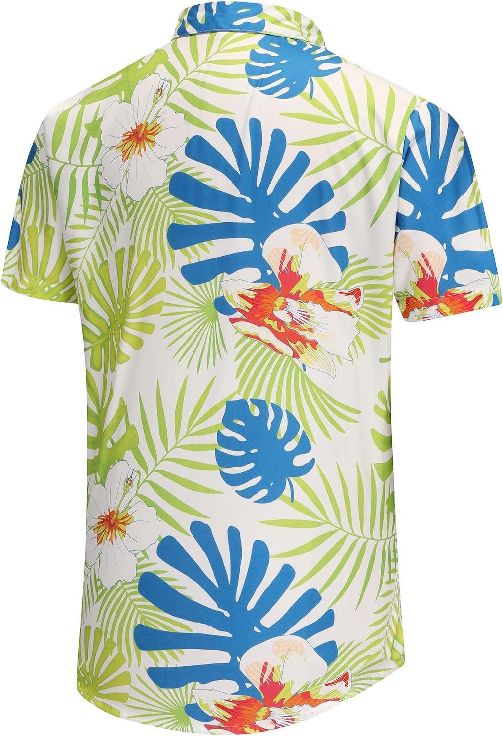 imageKYKU Hawaiian Mens Shirts Casual Beach Vacation Tropical Mens Button Down Short Sleeve Shirt with PocketWhite Green Hawaiian Men Button Down Shirt