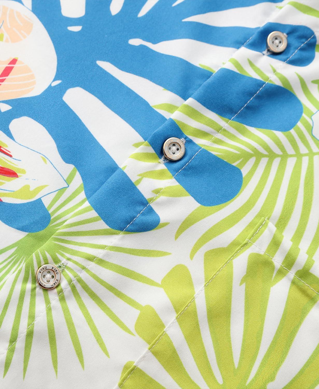 imageKYKU Hawaiian Mens Shirts Casual Beach Vacation Tropical Mens Button Down Short Sleeve Shirt with PocketWhite Green Hawaiian Men Button Down Shirt