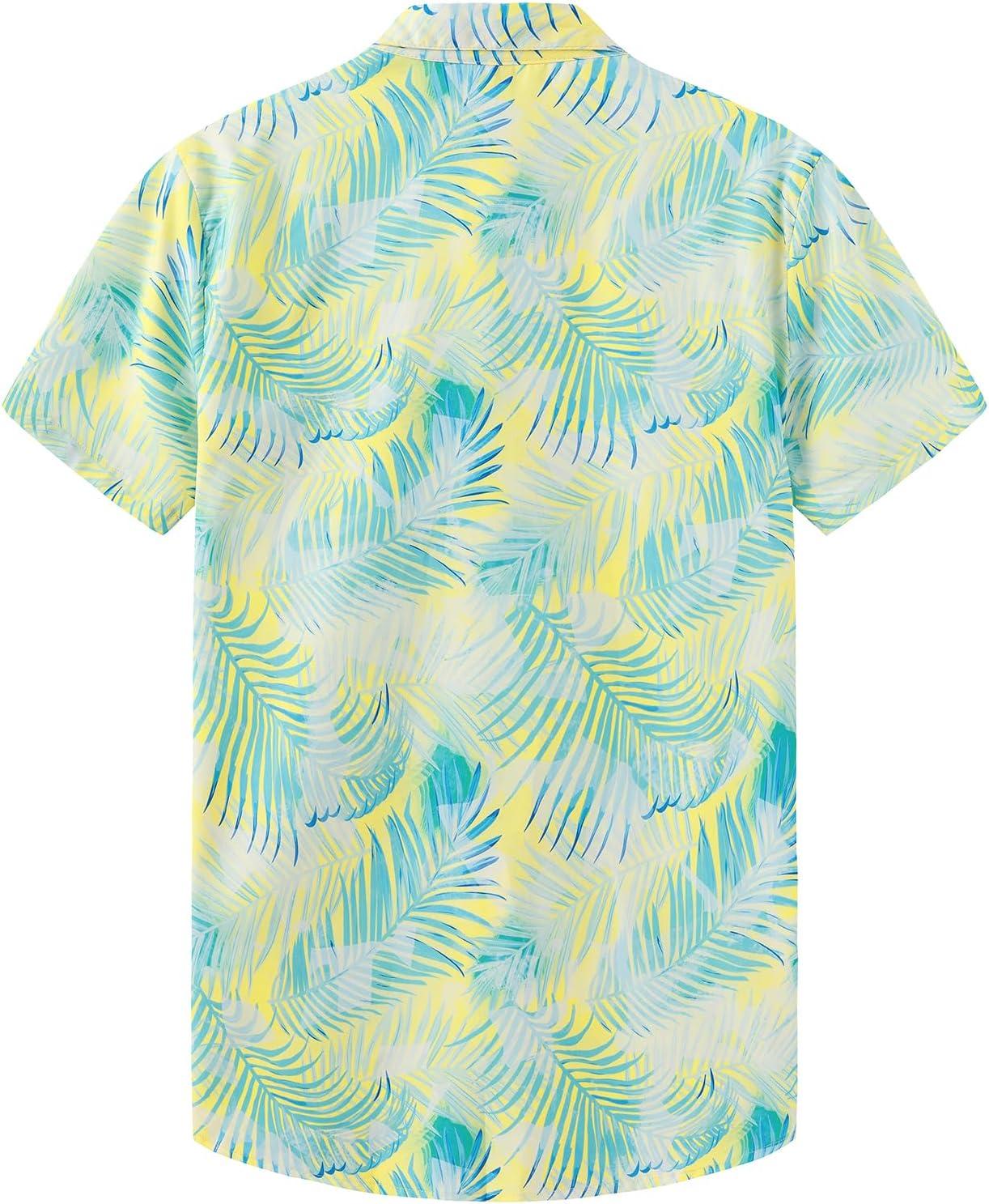 imageKYKU Hawaiian Mens Shirts Casual Beach Vacation Tropical Mens Button Down Short Sleeve Shirt with PocketYellow Blue Men Hawaiian Button Down Shirts