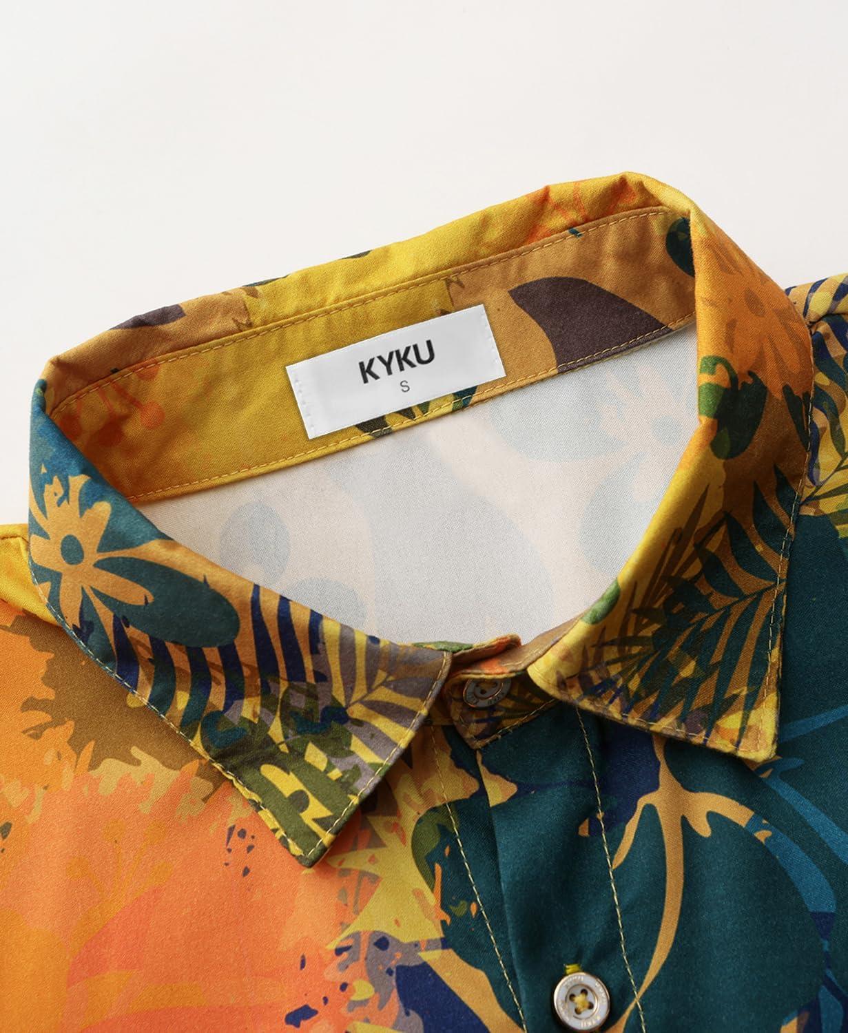 imageKYKU Hawaiian Mens Shirts Casual Beach Vacation Tropical Mens Button Down Short Sleeve Shirt with PocketYellow Hawaiian Men Button Down Shirt