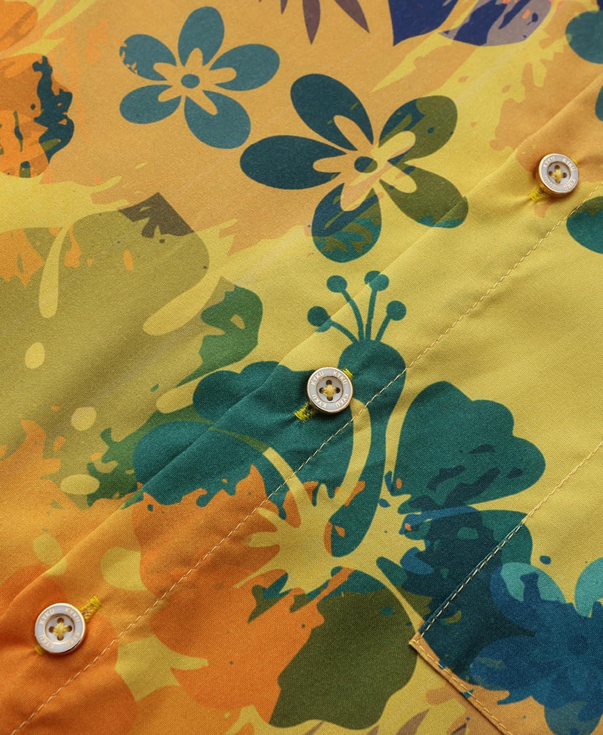 imageKYKU Hawaiian Mens Shirts Casual Beach Vacation Tropical Mens Button Down Short Sleeve Shirt with PocketYellow Hawaiian Men Button Down Shirt