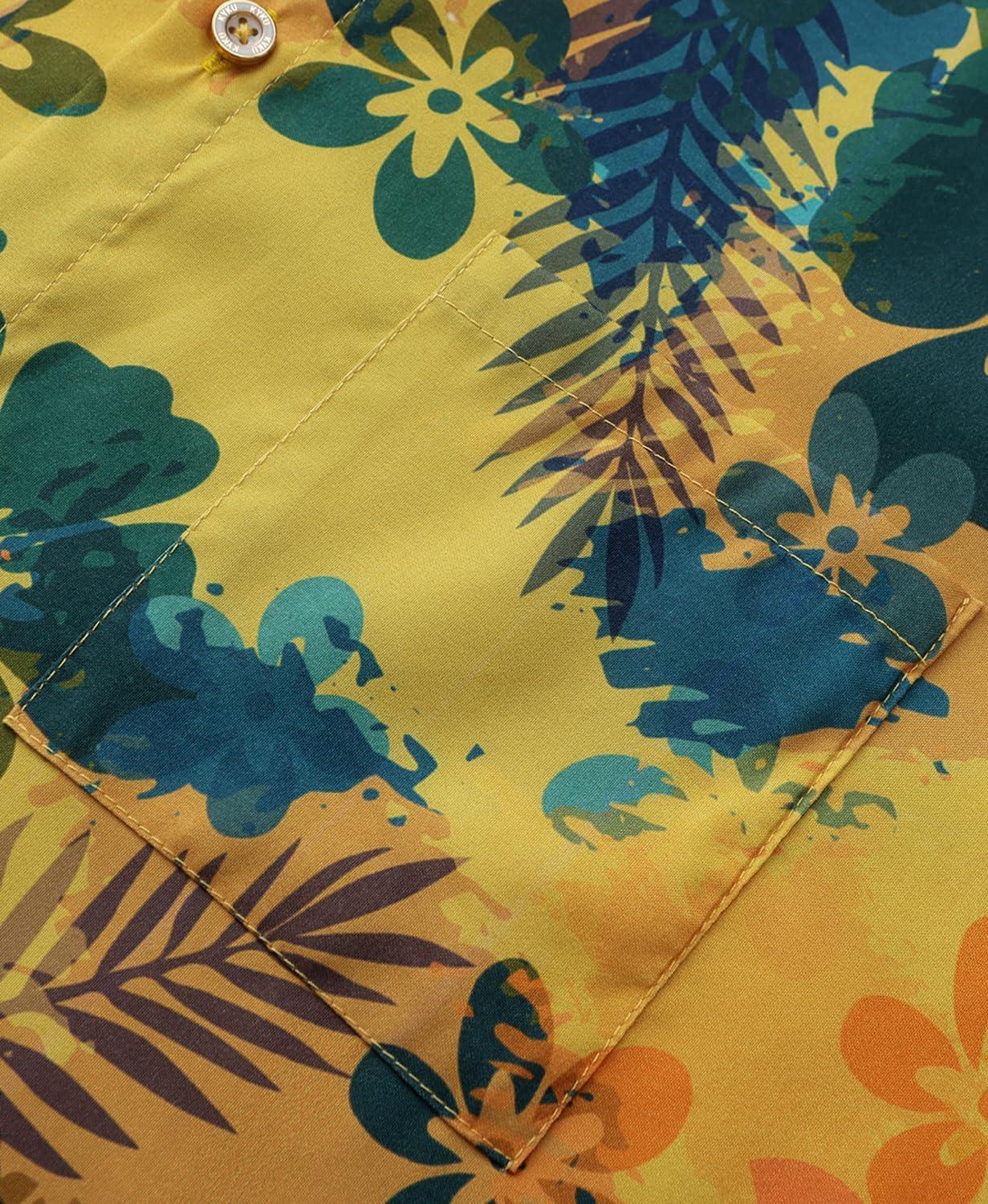 imageKYKU Hawaiian Mens Shirts Casual Beach Vacation Tropical Mens Button Down Short Sleeve Shirt with PocketYellow Hawaiian Men Button Down Shirt