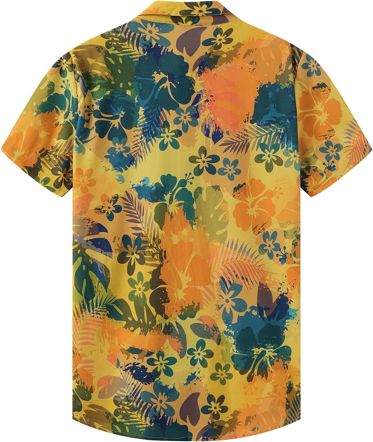 imageKYKU Hawaiian Mens Shirts Casual Beach Vacation Tropical Mens Button Down Short Sleeve Shirt with PocketYellow Hawaiian Men Button Down Shirt