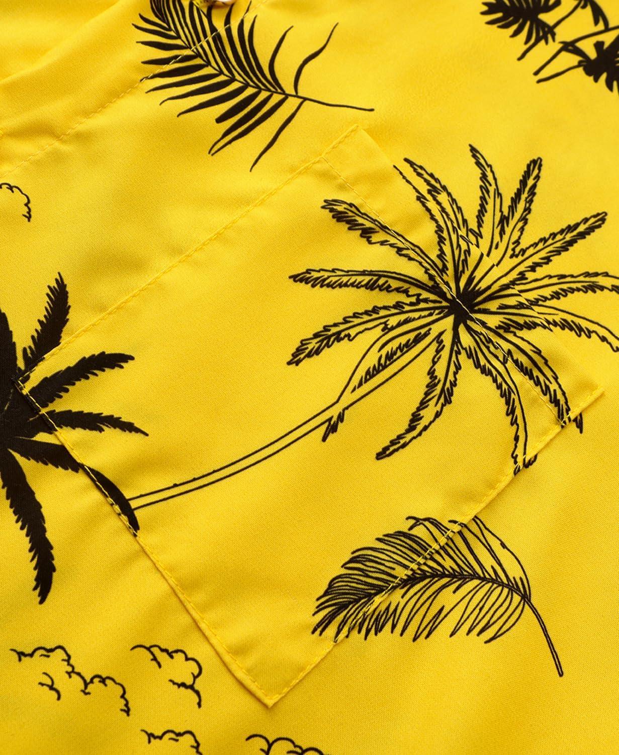 imageKYKU Hawaiian Mens Shirts Casual Beach Vacation Tropical Mens Button Down Short Sleeve Shirt with PocketYellow Men Hawaiian Button Down Shirts