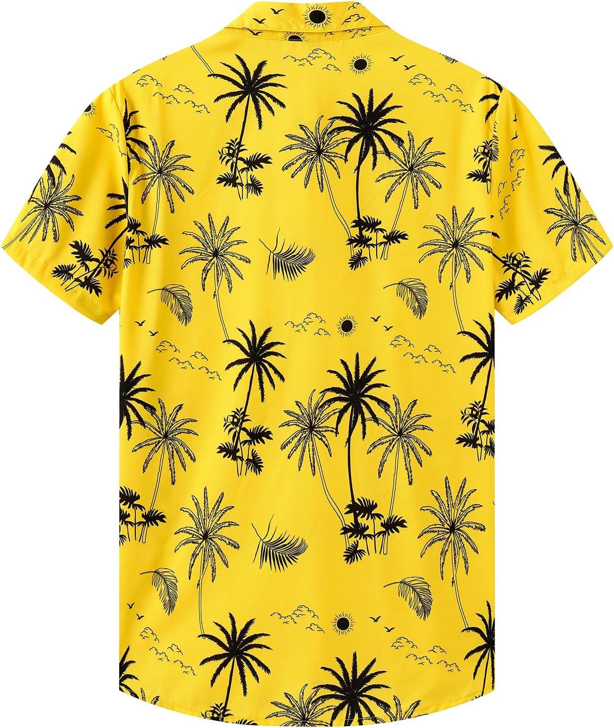 imageKYKU Hawaiian Mens Shirts Casual Beach Vacation Tropical Mens Button Down Short Sleeve Shirt with PocketYellow Men Hawaiian Button Down Shirts