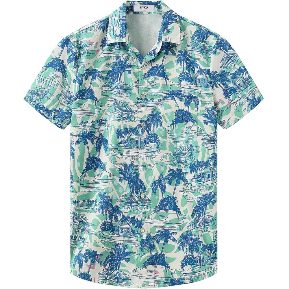 imageKYKU Hawaiian Mens Shirts Casual Beach Vacation Tropical Mens Button Down Short Sleeve Shirt with PocketTree Blue Hawaiian Shirt for Men
