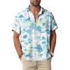 Blue White Hawaiian Men Button Down Shirt